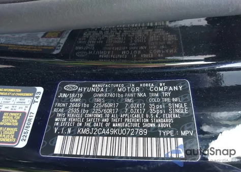 2019 Hyundai Tucson Se из США, поврежденный, VIN KM8J2CA49KU072789